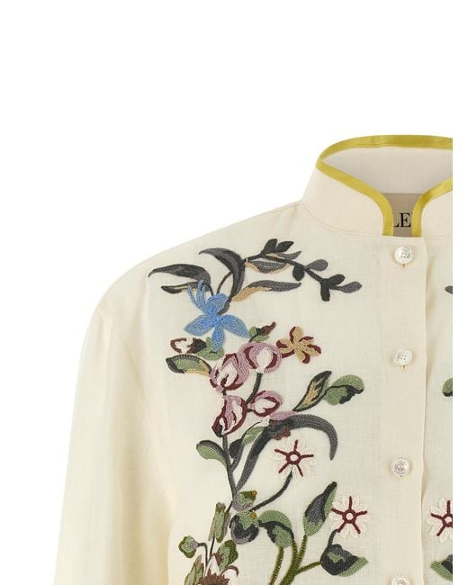 Valentino Garavani White Floral Embroidery Shirt Linen Shirt, Blouse