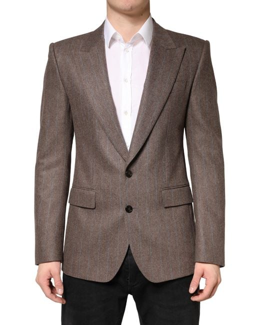 Dolce & Gabbana Brown Stripes Single Breasted Blazer Virgin Wool Clothing for men