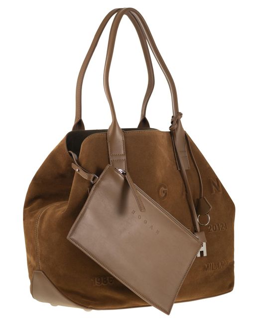 Hogan Brown Medium Script Shopping Bag