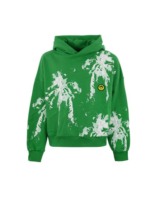Barrow Green Cotton Sweatshirt With 3D Palms Print for men