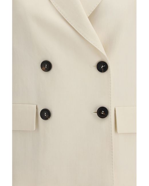 Brunello Cucinelli White Fluid Twill Jacket Viscose And Linen With Monile Viscose