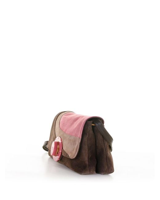 Maliparmi Shoulder Bag In Pink Brown Suede And Resin Lock