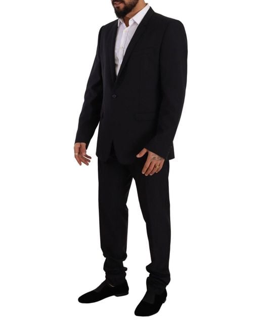 Dolce & Gabbana Black Elegant Slim Fit Wool Silk Two-Piece Suit for men