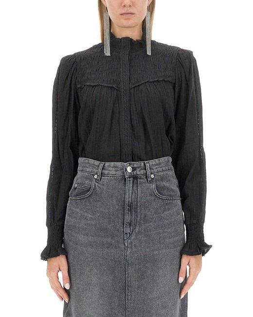 Isabel Marant Black Ruffle-Detailed High Neck Shirt