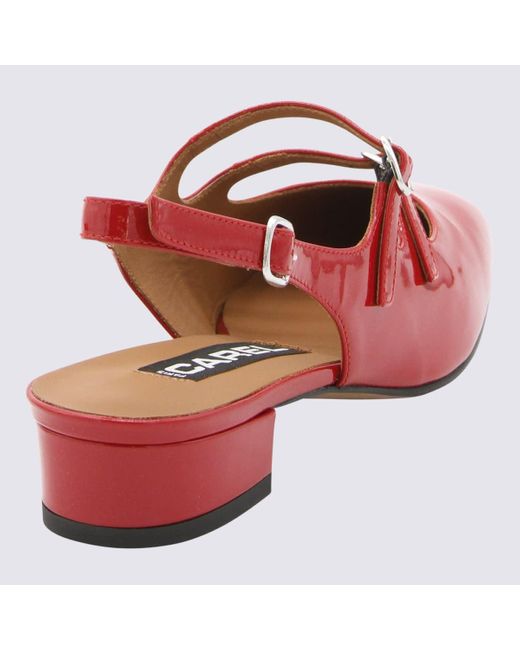 CAREL PARIS Red Leather Slingback Mary Janes Pumps