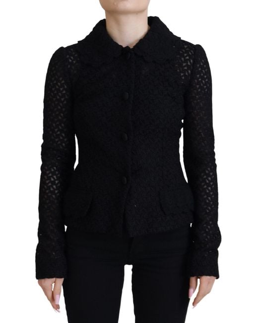 Dolce & Gabbana Black Elegant Wool Blend Button Down Jacket