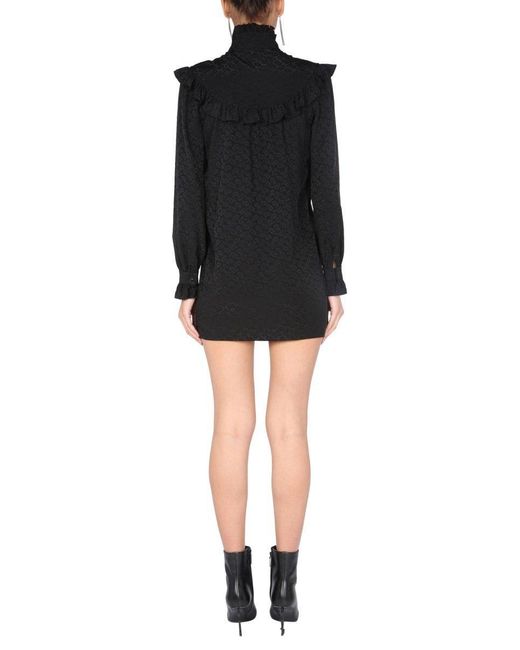 Saint Laurent Black High Neck Long-sleeved Mini Dress