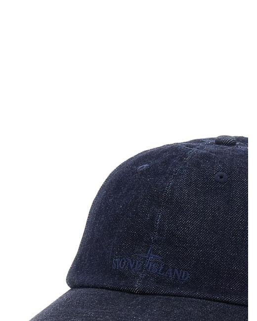 Stone Island Blue Baseball Cap Denim Logo Cotton Hat for men