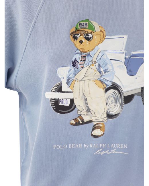 Polo Ralph Lauren Blue Short-Sleeved Cotton Sweatshirt With Bear