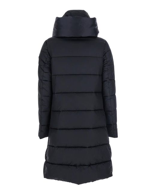 Save The Duck Blue Down Jacket With Fixed Hood And Logo Patch On The Sleeve