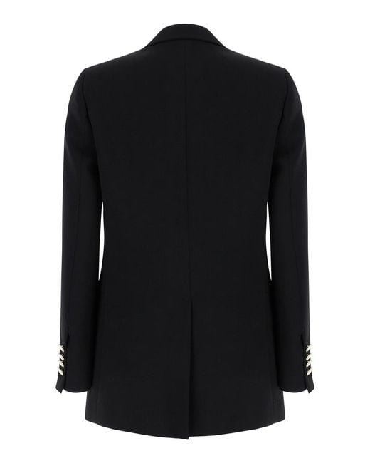 Le Plain Black Double-Breasted Jacket With Golden Buttons