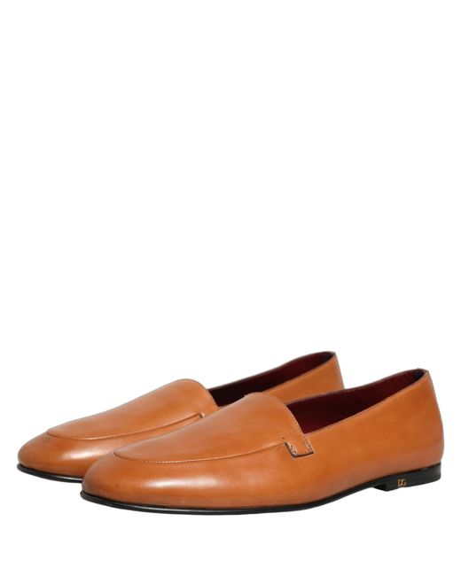 Dolce & Gabbana Brown Leather Logo Slip On Loafers Shoes for men