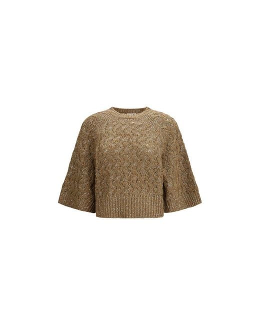 Brunello Cucinelli Brown Beige Silk Sweatshirt