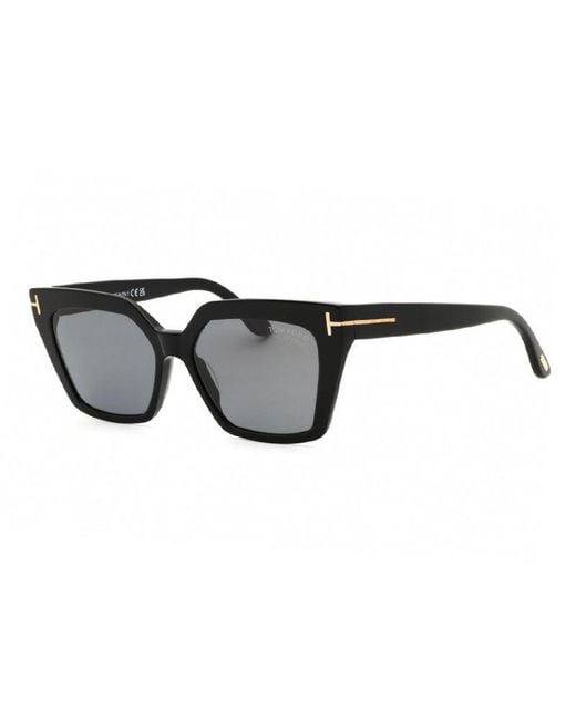 Tom Ford Black Sunglasses Cat Eye Full Rim, Shiny Frame And Smoke Polarized Lens Ft103001D
