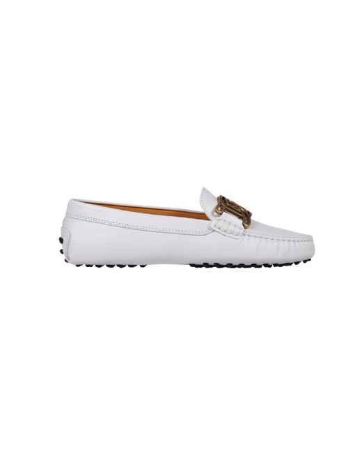 Tod's White Gommino Catena Forata Calf Leather Shoe