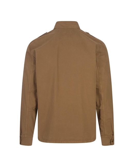 Aspesi Brown Light Cotton Gabardine Military Shirt for men