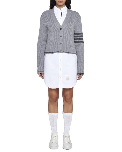 Thom Browne Blue Cable-knit 4-bar Wool Cropped Cardigan