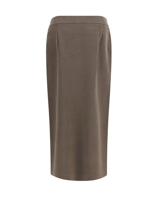 Giorgio Armani Brown Silk And Wool Wrap Long Skirt With Patch Pocket