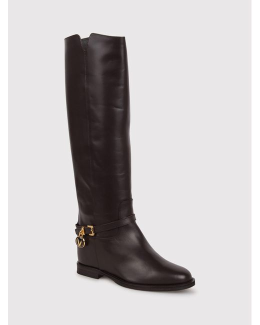 Via Roma 15 Black Boots With Logo Pendant