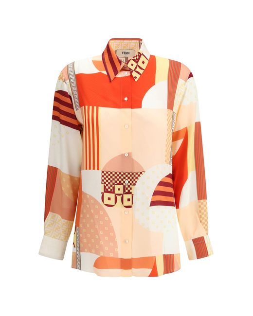 Fendi Orange Patchwork Shirt