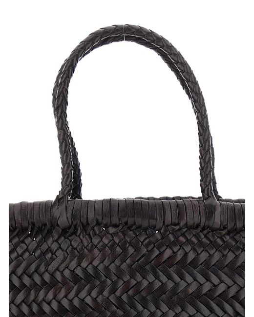 Dragon Diffusion Black Handbag Flat Gora Mini With Two Top Handles And Ecoleather Woven Design Calf Hand Bags