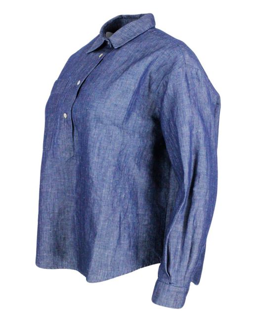 Barba Napoli Blue Lightweight-Effect Pull-On Shirt