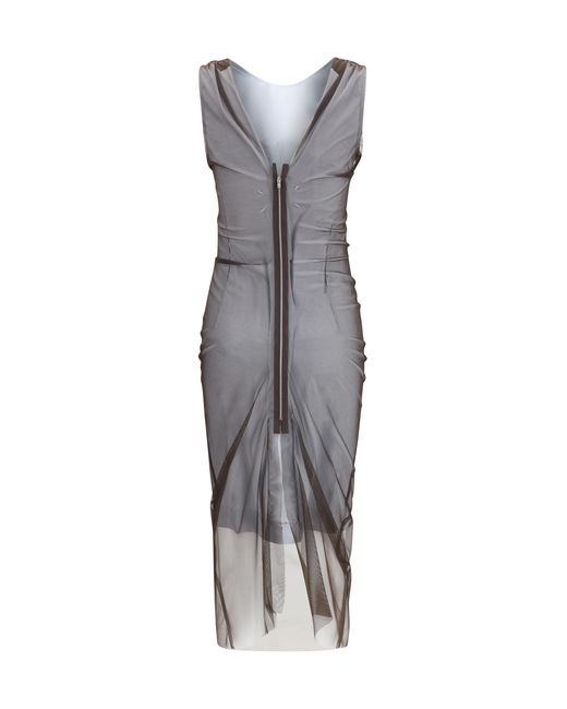 Maison Margiela Gray Semi-Sheer Midi Dress Polyamide; Elastane