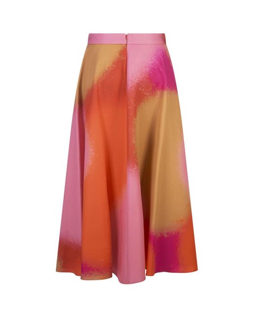 Gianluca Capannolo Orange Printed Silk Midi Skirt