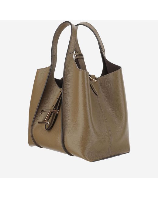 Tod's Brown Leather T Shopping Bag Calfskin Handbags