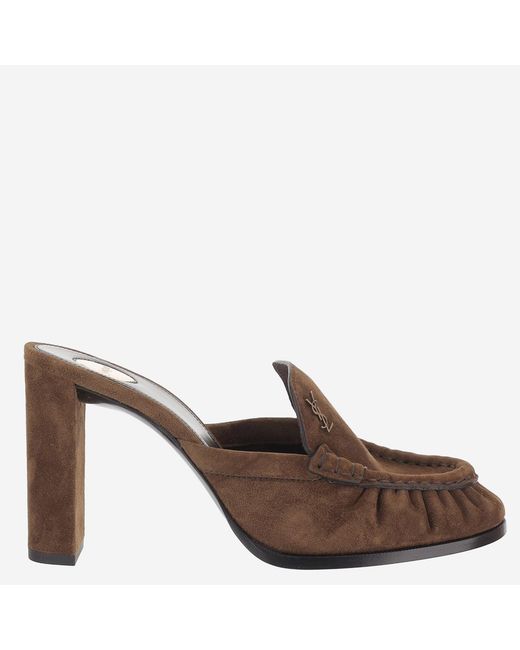 Saint Laurent Brown Heeled Loafers Suede