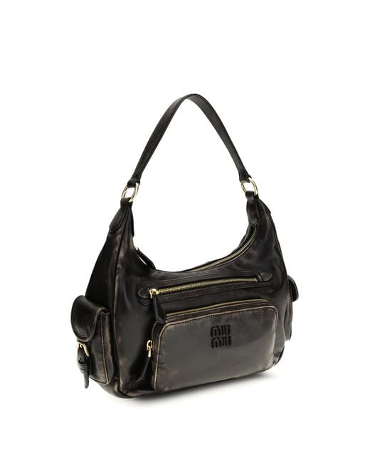 Miu Miu Black Pocket Shoulder Bag Calf Leather
