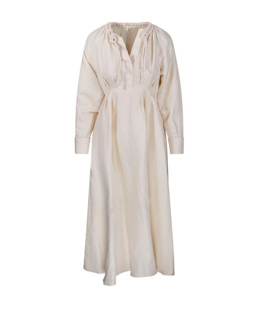 Max Mara White Drawstring Long-sleeved Dress