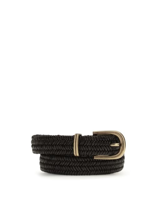 Brunello Cucinelli Black Braided Stretch Leather Belt E Braces