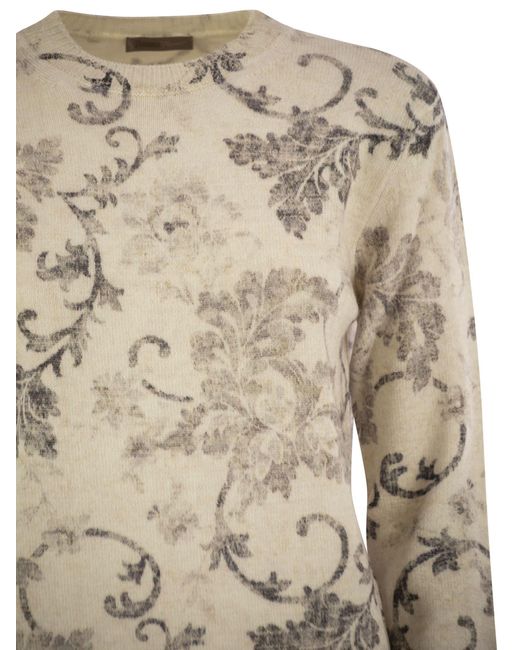 Herno Natural Wool Jumper With Floral Pattern