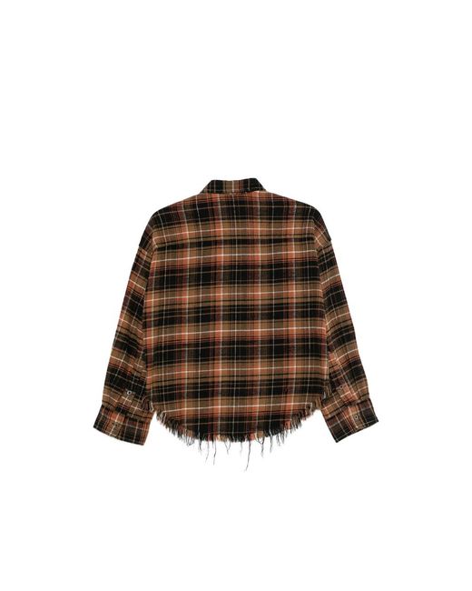 R13 Brown Drop Neck Cropped Shirt Light Plaid