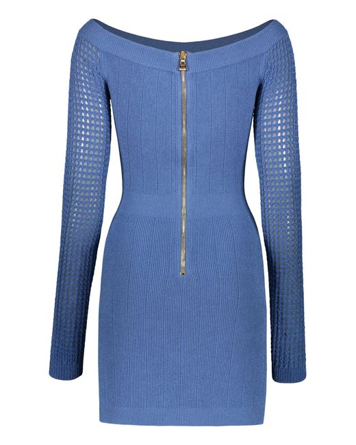 Balmain Blue Knit Mini-dress