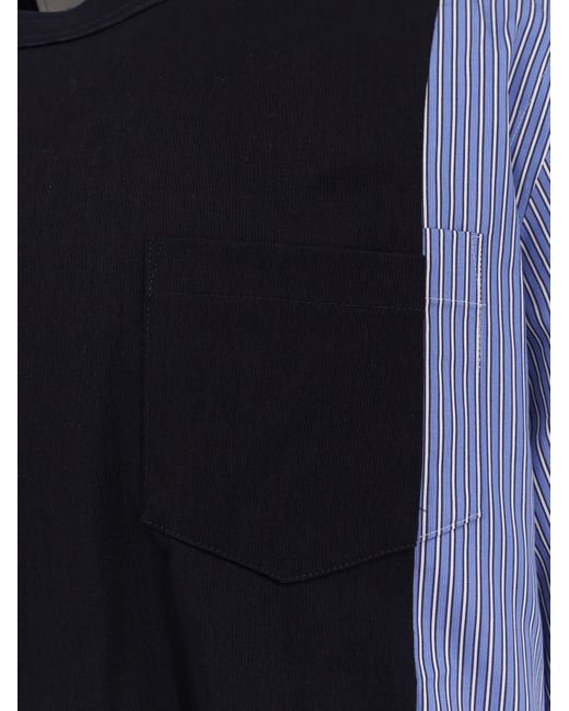 Sacai Blue Cotton Jersey T-Shirt With Popeline Inserts for men