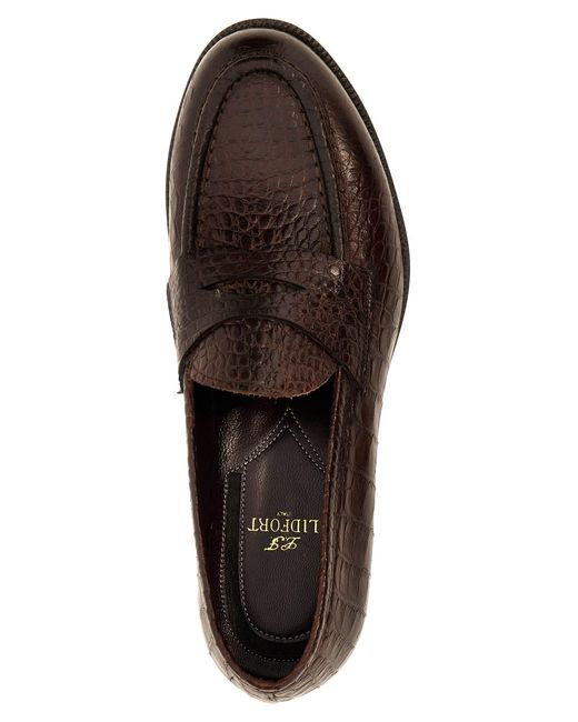 Lidfort Brown Croc Print Leather Loafers for men