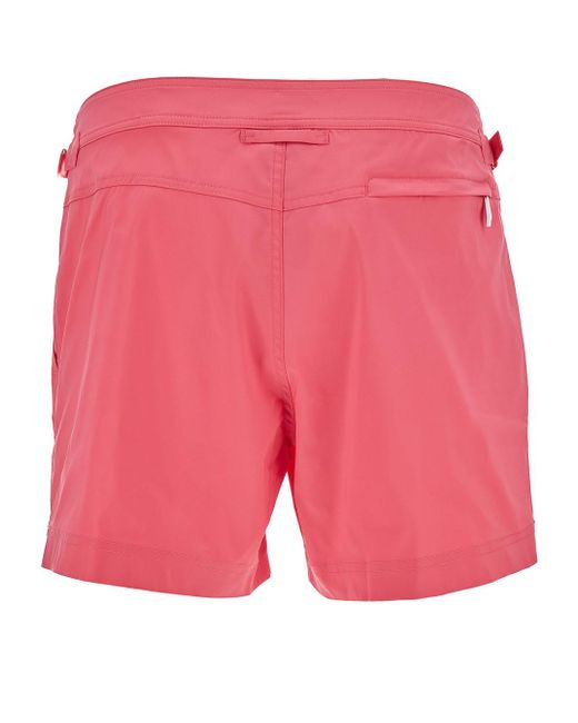 Tom Ford Salmon Pink Swim Shorts With Branded Button In Nylon Man for men