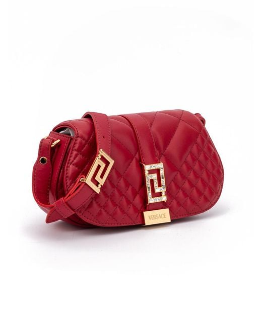 Versace Red Leather Quilted Shoulder Strap Bag