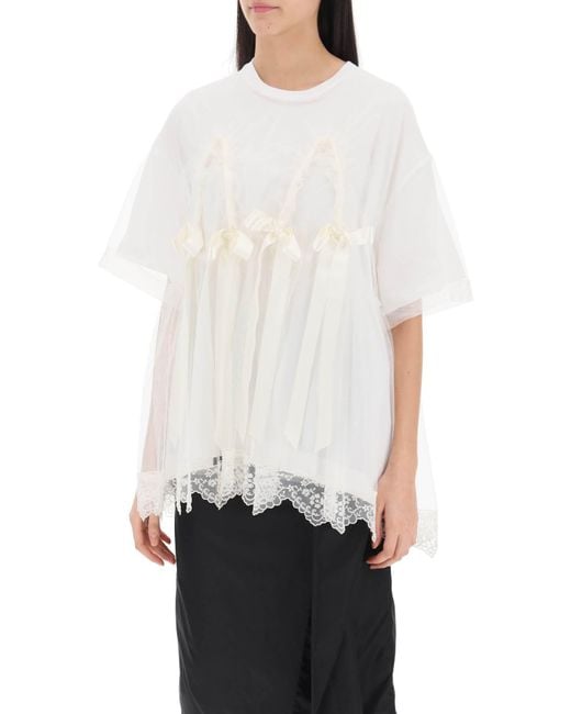 Simone Rocha White Tulle Top With Lace And Bows