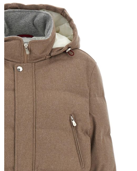 Brunello Cucinelli Brown Flannel Down Jacket Puffer Jackets for men