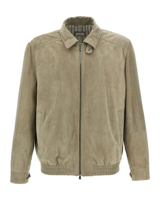 Brunello Cucinelli Green Suede Jacket for men