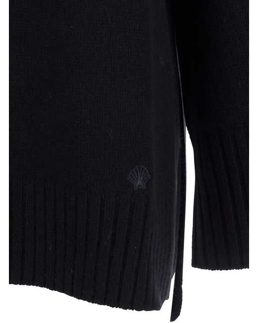 Loulou de Saison Black Crew Neck Sweater With Knitted Design