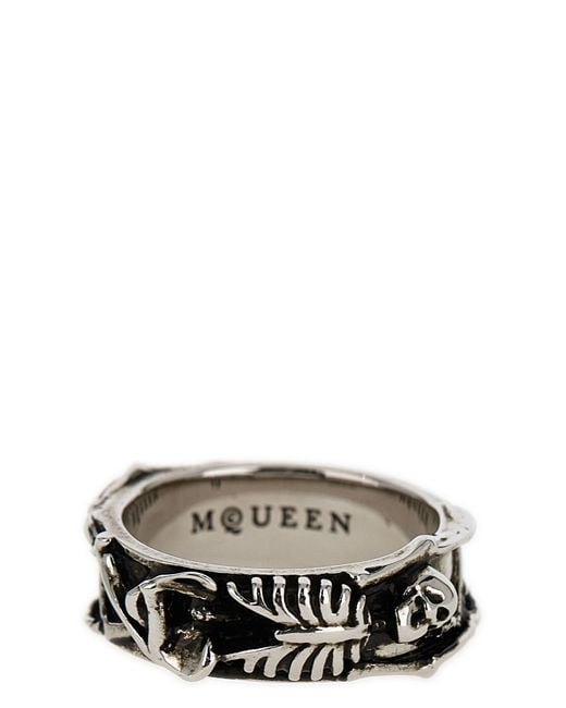 McQueen Black 'Dancing Skeleton' Ring for men