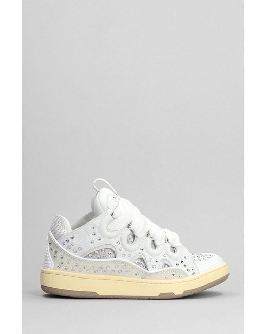 Lanvin White Curb Sneakers In Grey Leather