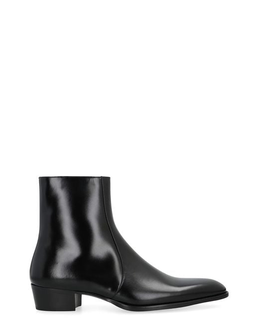 Saint Laurent Black Smooth Leather Roman Boots for men