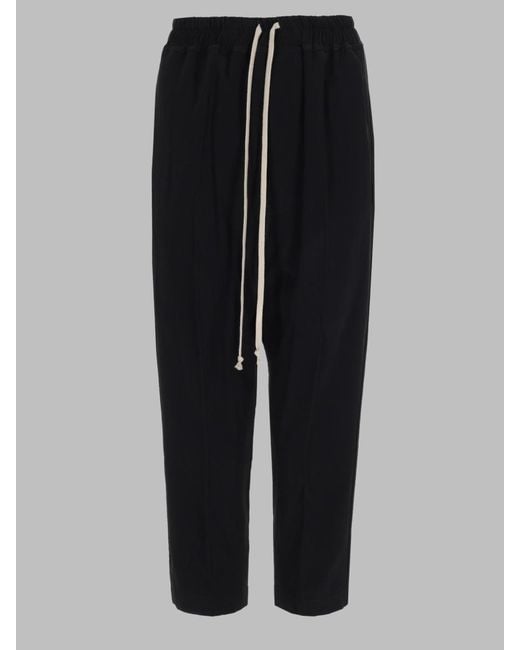 Rick Owens Black Cropped Trousers Drawstring Astaires Viscose
