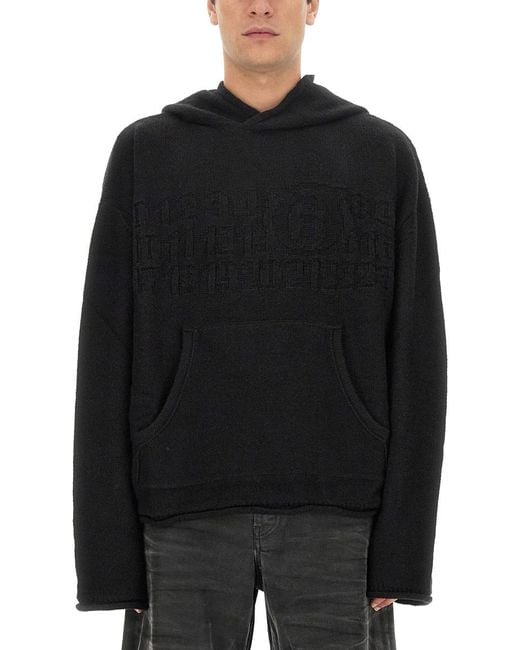 MM6 by Maison Margiela Black Cropped Logo Jersey Virgin Wool Acrylic Jumpers for men