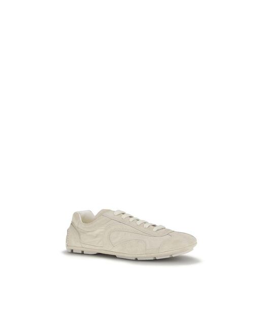 Prada White Beige Calf Leather Bos Taurus Sneakers for men
